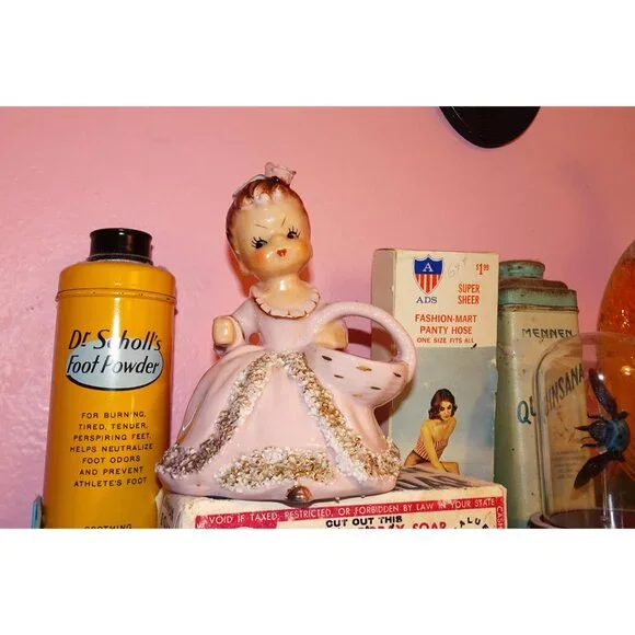 Vintage Ucagco Ceramic Women in Pink Dress w/ Basket Figurine antique lady - Picture 2 of 16